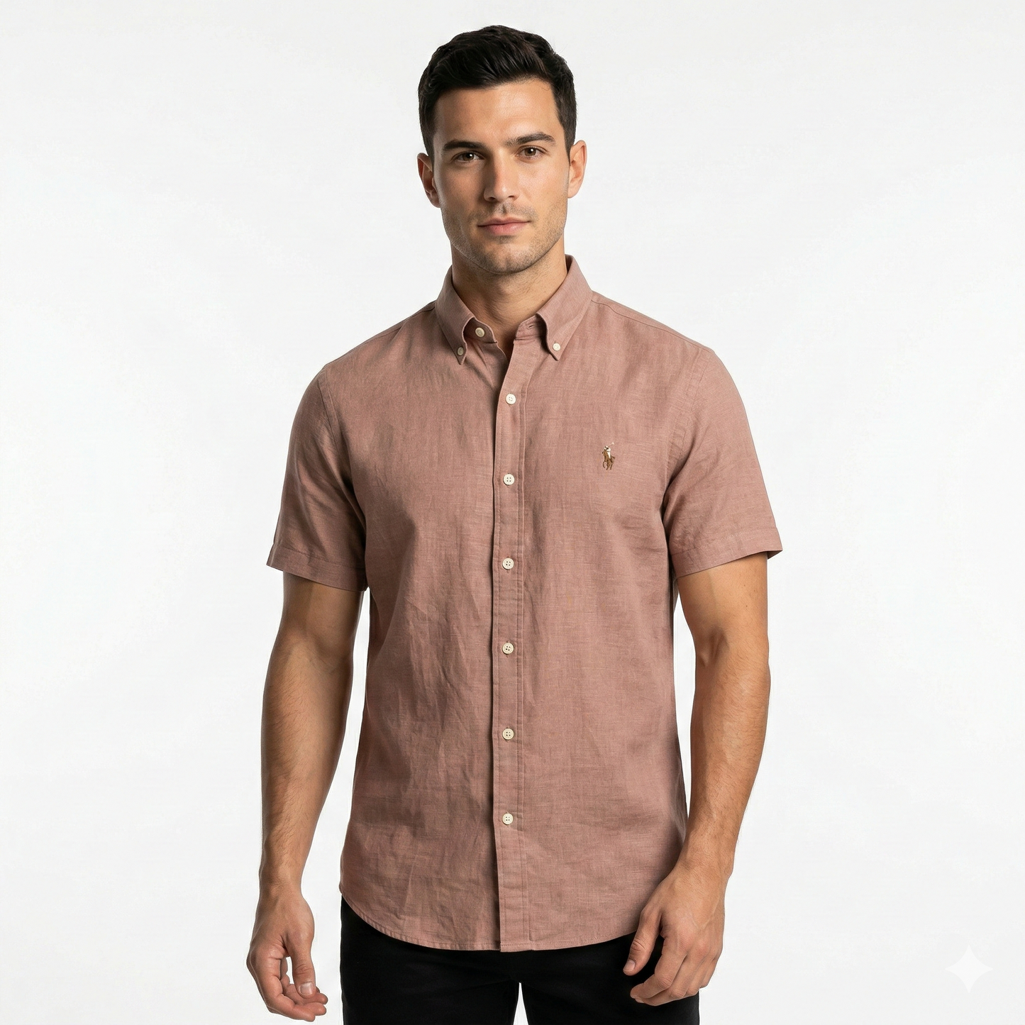 POLO RALPH LAUREN Serene Peach Tailored Fit Short Sleeve Linen-Blend Shirt
