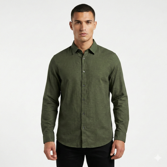 A|X Verdant Sage Tailored Fit Long Sleeve Linen-Blend Shirt
