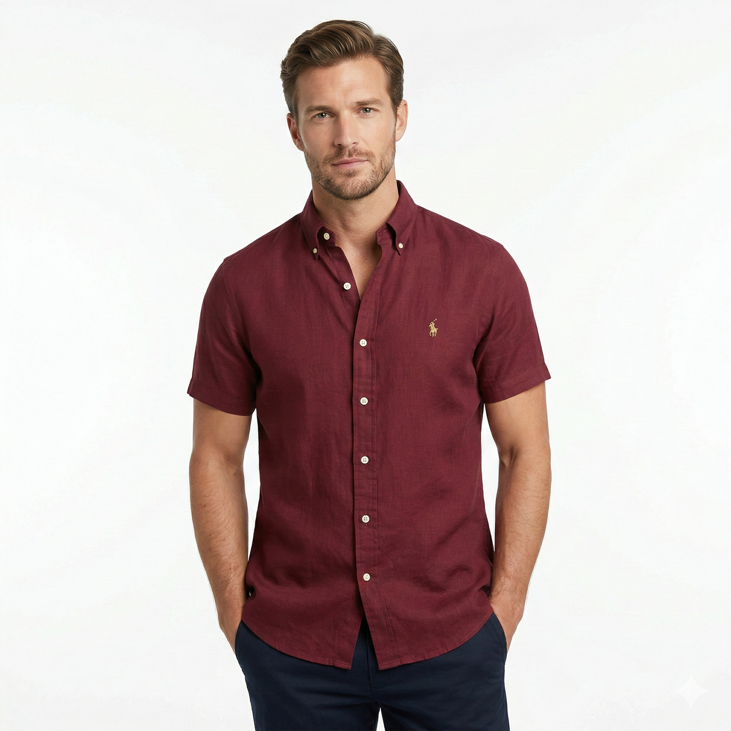 POLO Blazing Rose Classic Fit Short Sleeve Linen Shirt