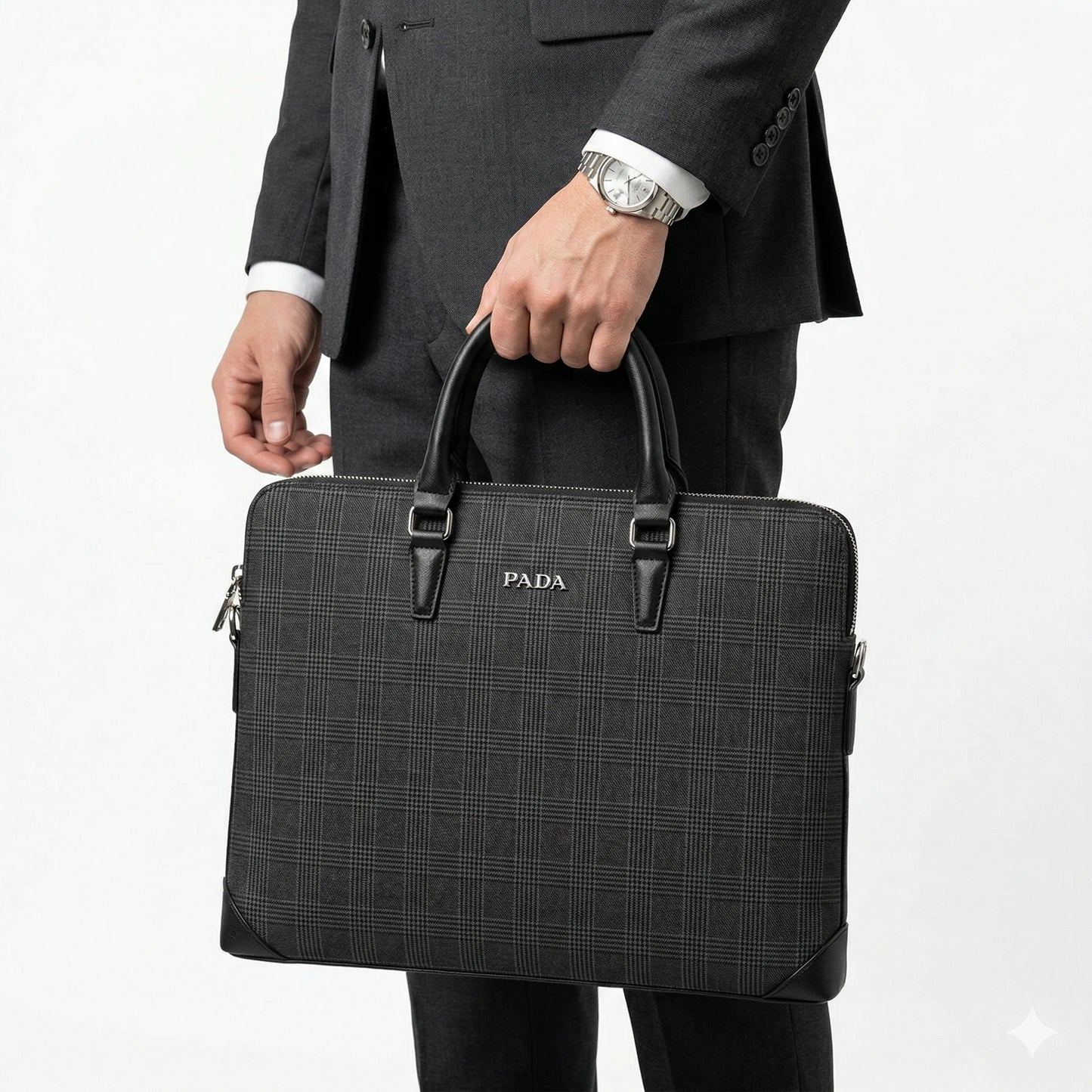 PRADA Enigmatic Onyx Tailored Plaid Laptop Briefcase