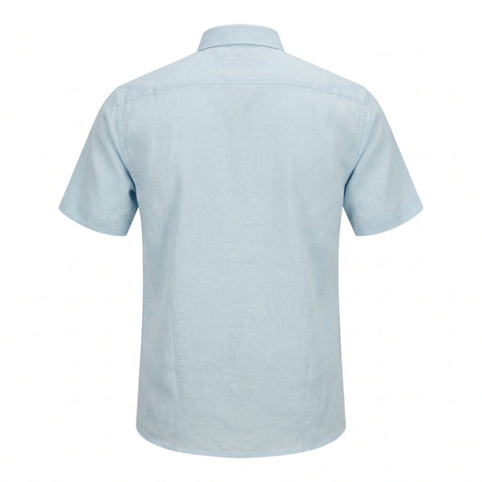 BOSS Serene Aqua Tailored Fit Short Sleeve Linen-Blend Shirt