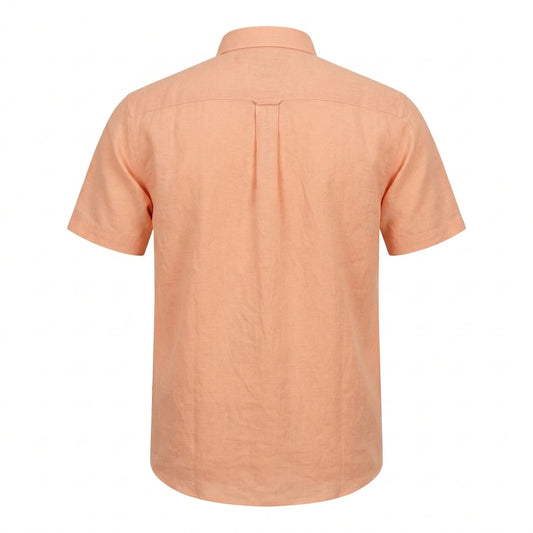 BOSS Radiant Coral Tailored Fit Short Sleeve Linen Shirt