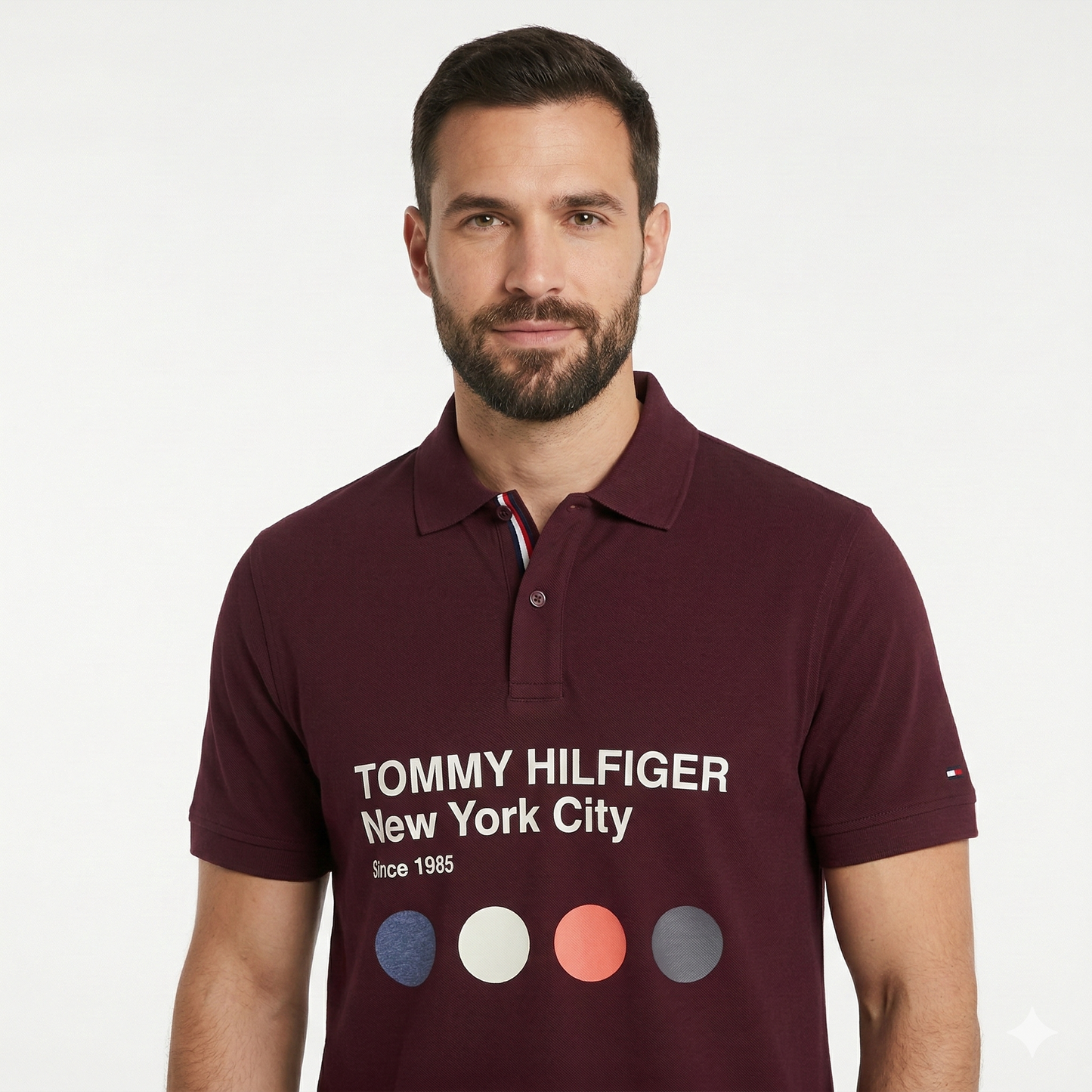 TOMMY HILFIGER Men's Classic Fit Logo Polo Shirt in Burgundy