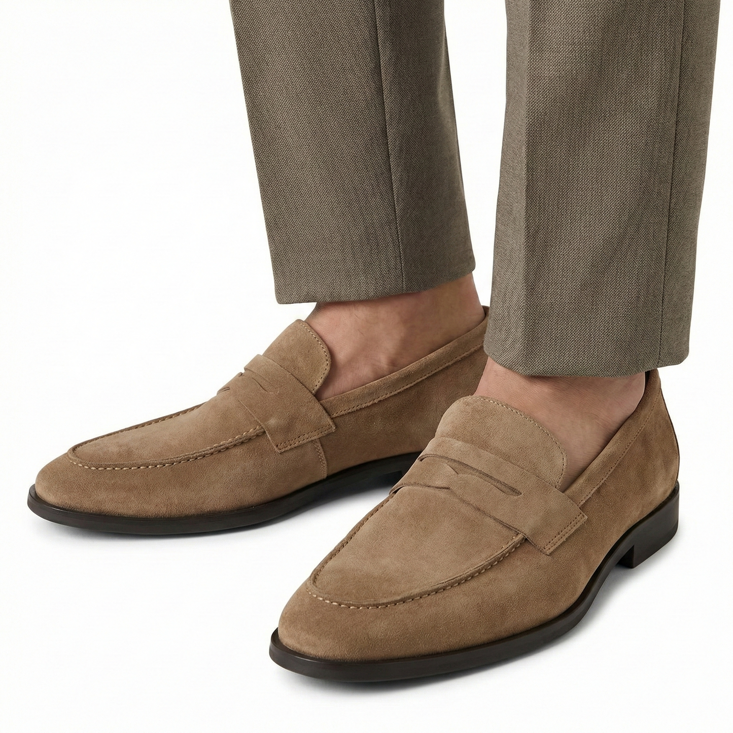 LORO PIANA Sandstone Taupe Luxe Suede Slip-On Loafers