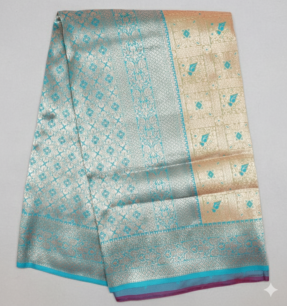Elegant Weaves Luxe Banarasi Silk Saree with Aqua Blue Embroidery