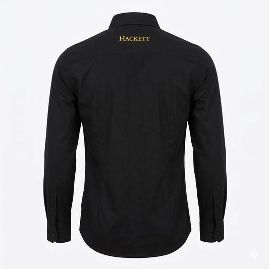 HACKETT x ASTON MARTIN Obsidian Gold Tailored Fit Long Sleeve Satin-Lycra Party Shirt