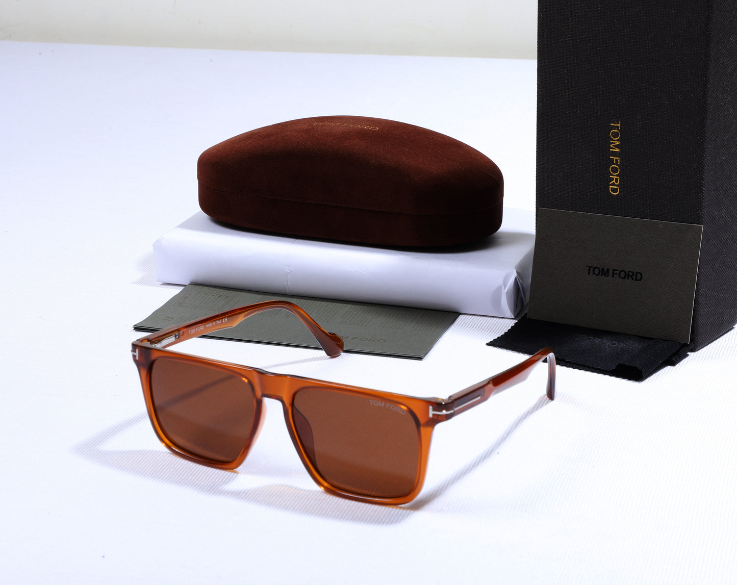 TOM FORD Radiant Amber Luxe Square Sunglasses with Elegant Case