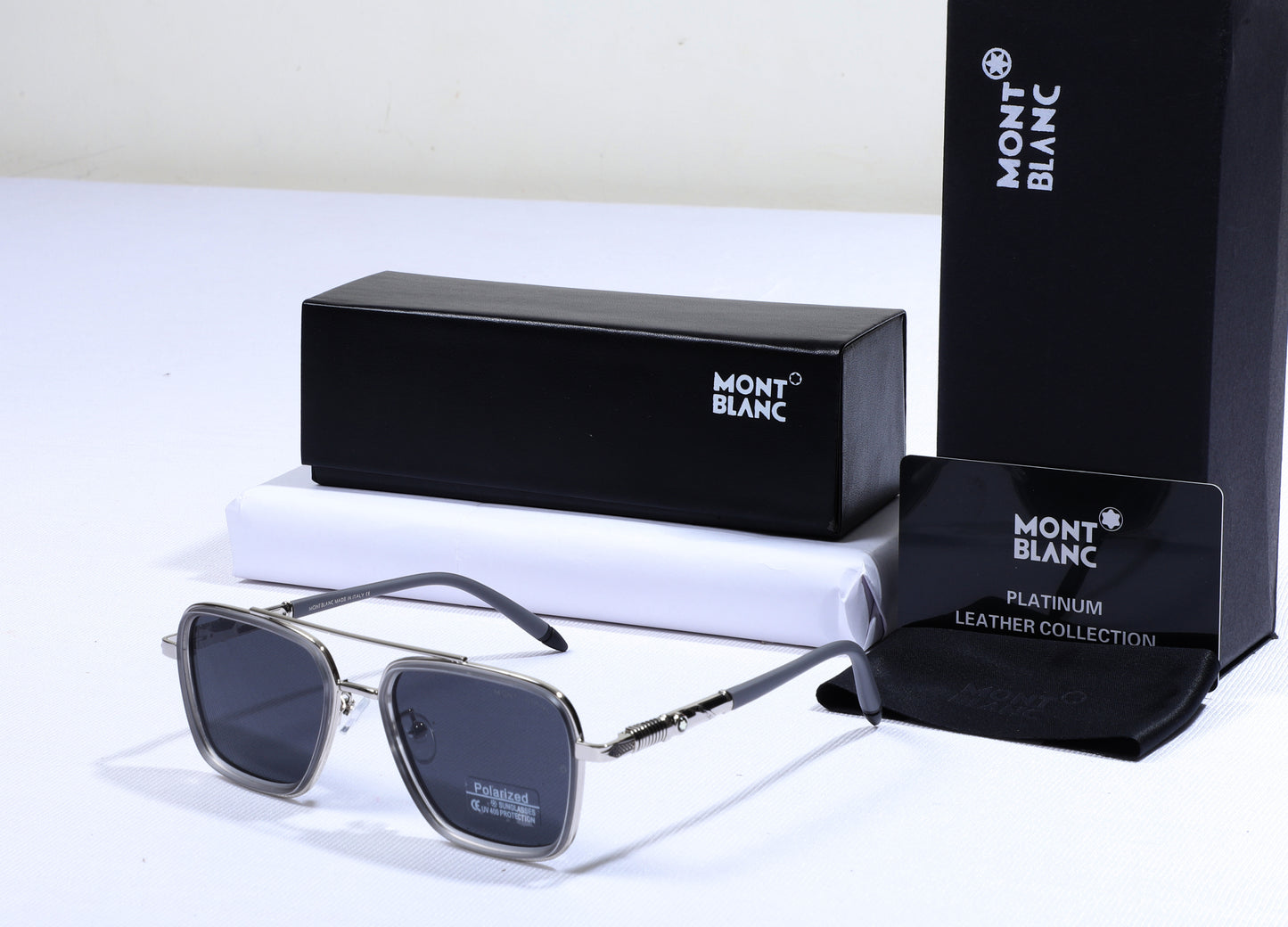 MONT BLANC Celestial Slate Luxe Leather Sunglasses