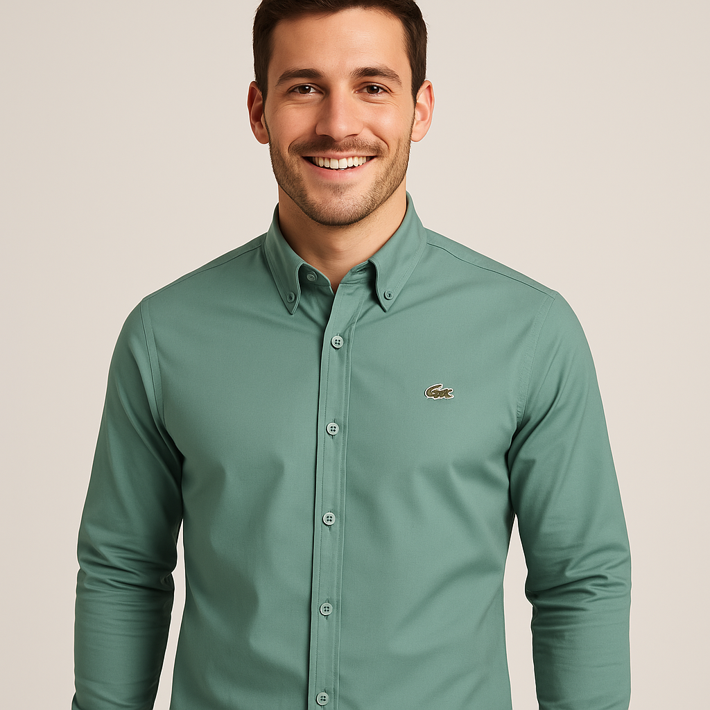 LACOSTE Sage Green Classic Fit Long Sleeve Button-Down Shirt