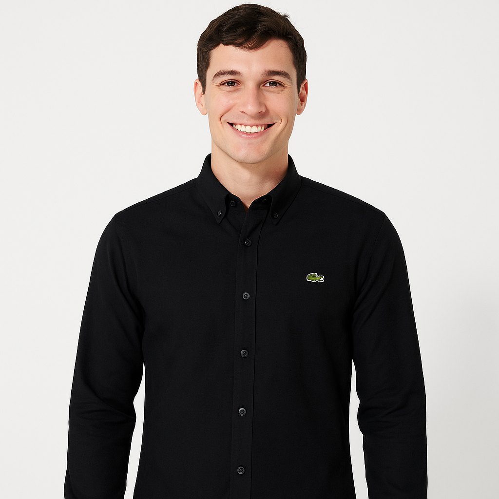 LACOSTE Onyx Noir Classic Fit Long Sleeve Button-Up Shirt