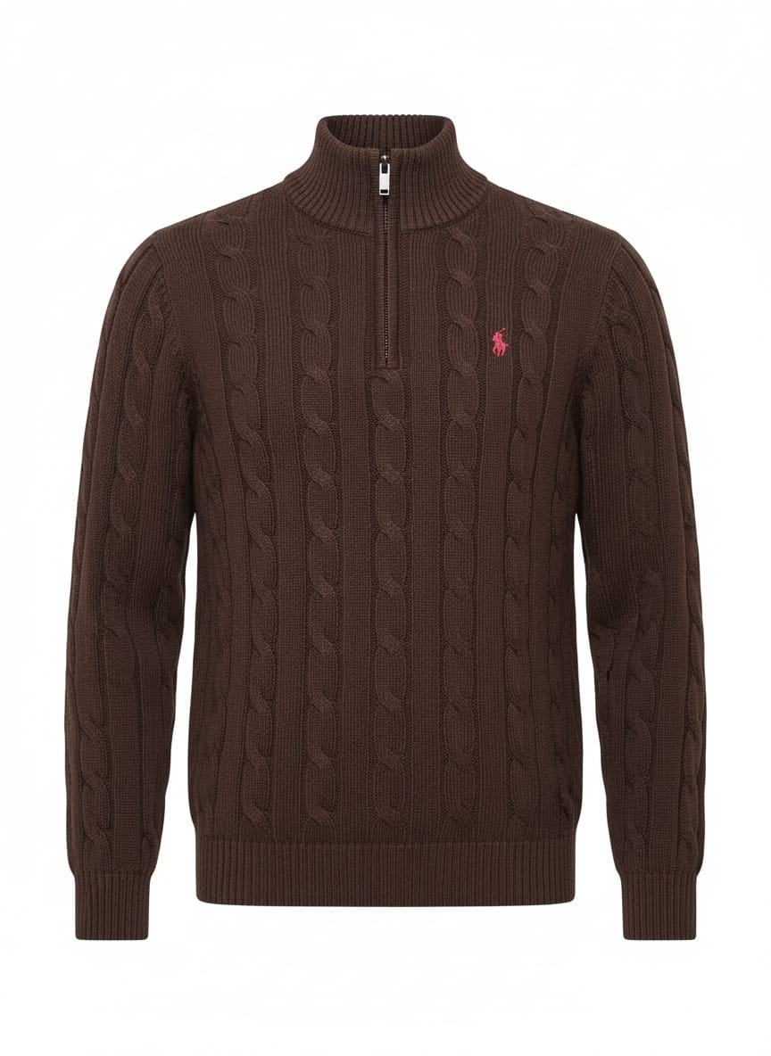 POLO RALPH LAUREN Dusk Crimson Luxe Cable Knit Half-Zip Sweater