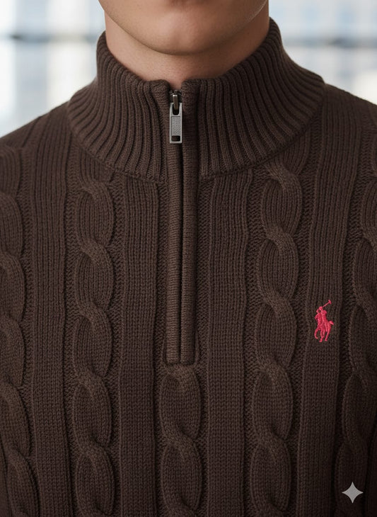 POLO RALPH LAUREN Dusk Crimson Luxe Cable Knit Half-Zip Sweater