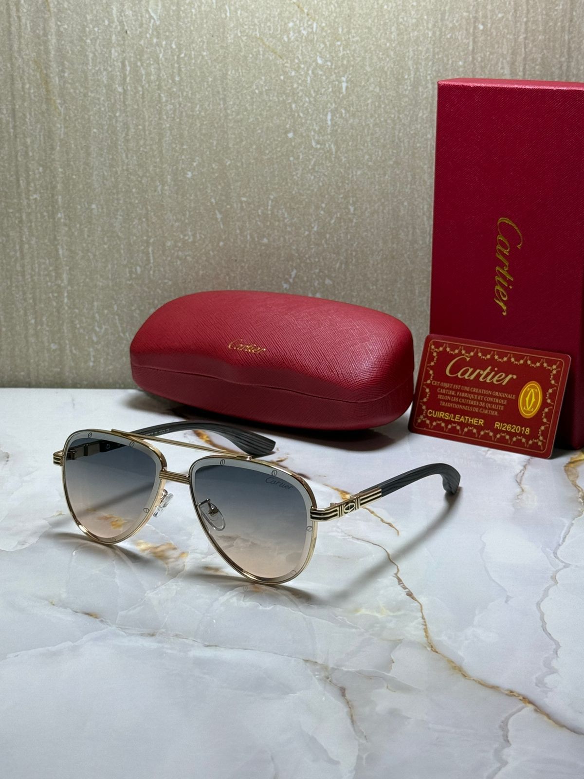 CARTIER Starlit Onyx Chic Aviator Sunglasses with Gradient Lenses