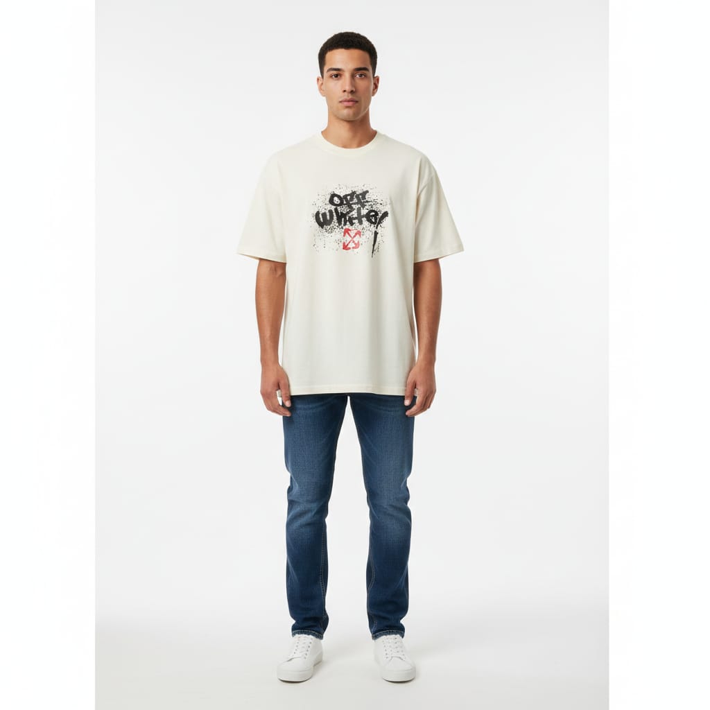 OFF-WHITE Ethereal Cream Relaxed Fit Short Sleeve Graphic T-Shirt