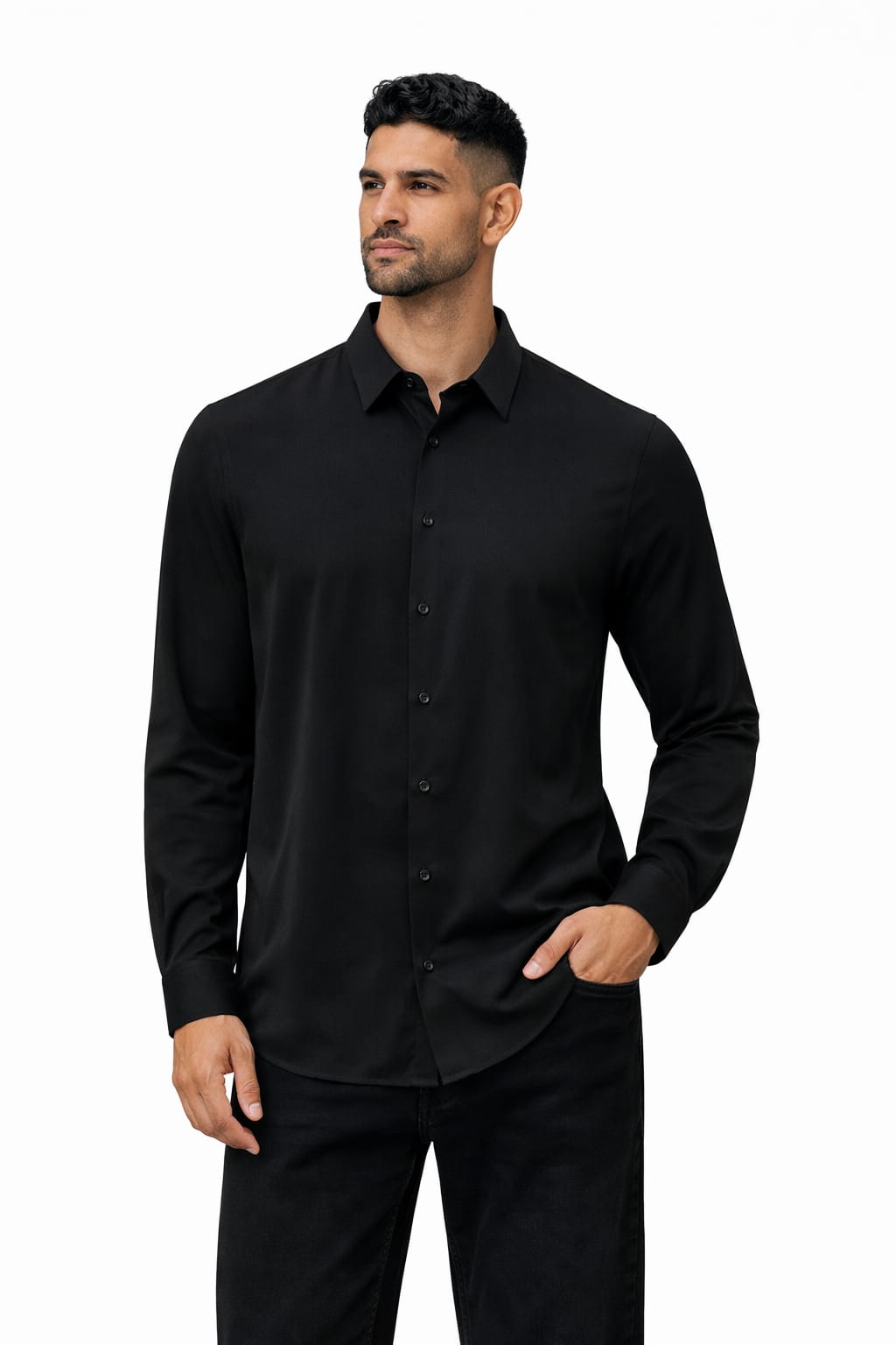 EMPORIO ARMANI Obsidian Velvet Tailored Fit Long Sleeve Button-Up Shirt Japanese Lycra