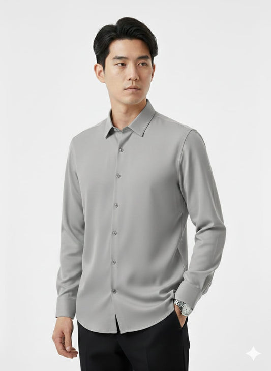 EMPORIO ARMANI Ethereal Ash Modern Fit Long Sleeve Button-Up Shirt in Silver Mist