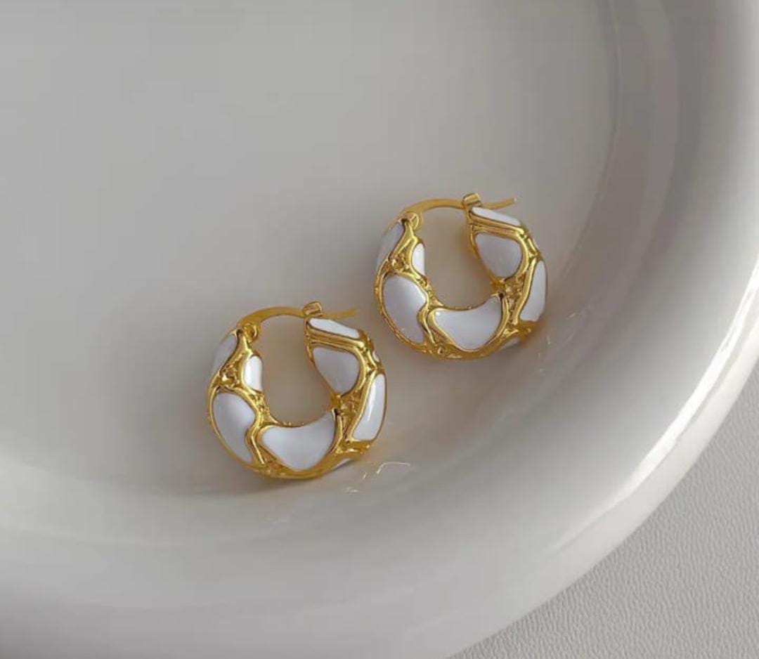 Elegant Adornments Gold and White Hoop Earrings
