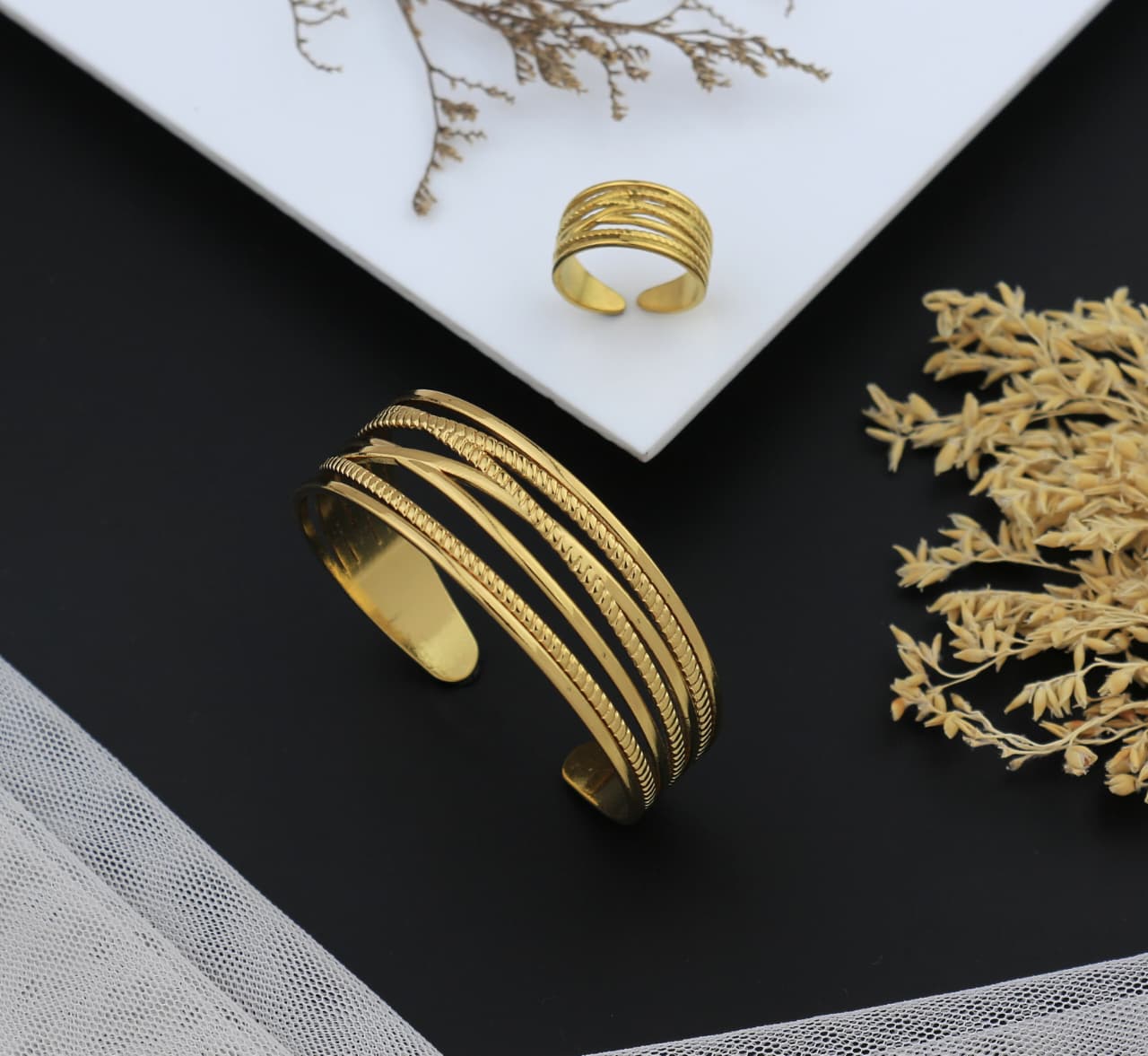 Elegant Aura Gold Layered Cuff Bracelet