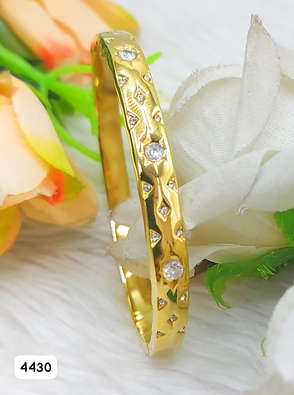 Elegant Jewels Gold Plated Diamond-Studded Bangle