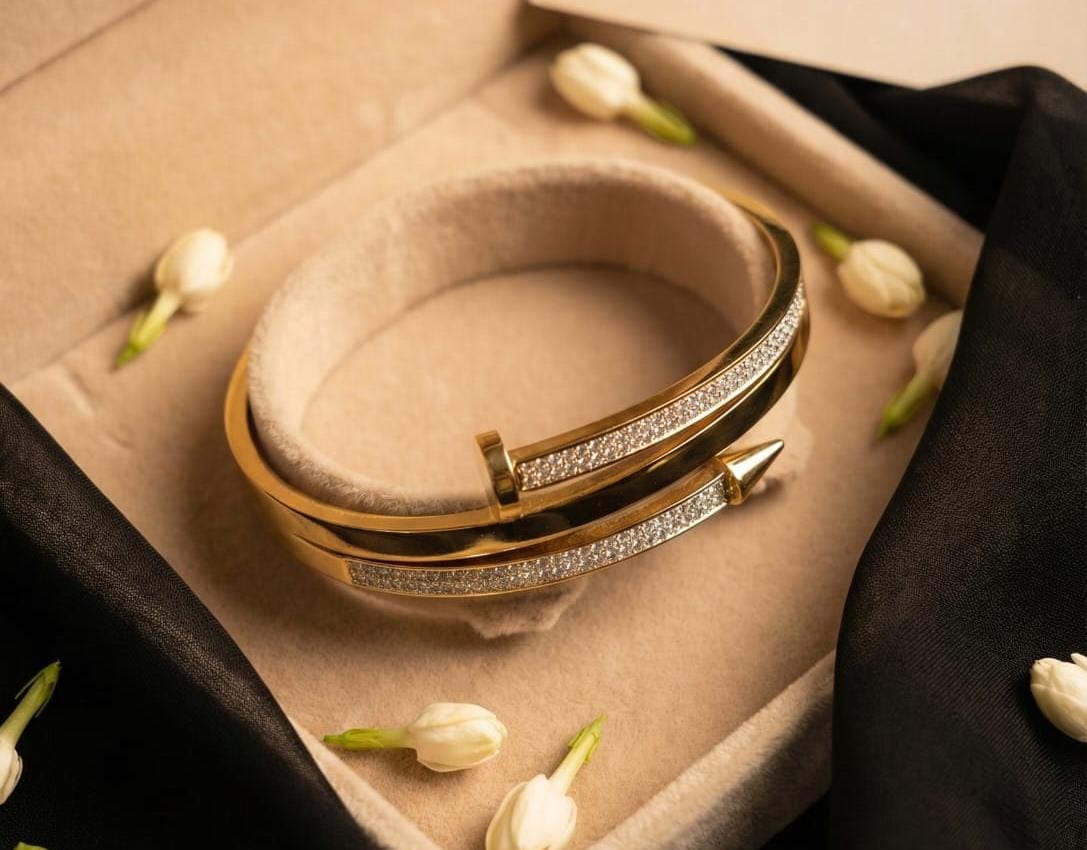 ELEGANT ADORNMENTS Radiant Ember Luxe Dual-Tone Crystal Cuff Bracelet