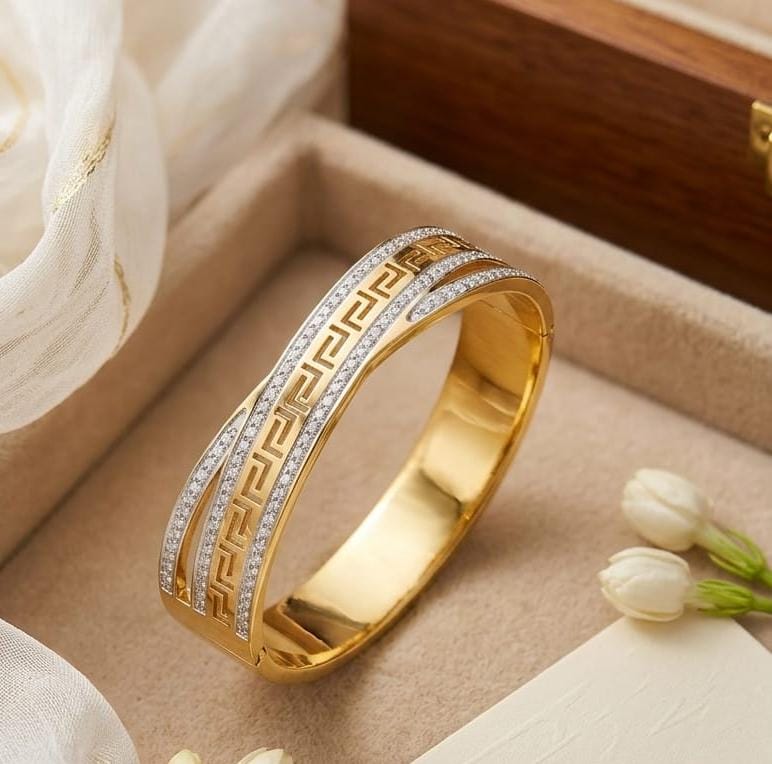 VERSACE Luminous Topaz Exquisite Greek Key Bangle with Diamond Highlights