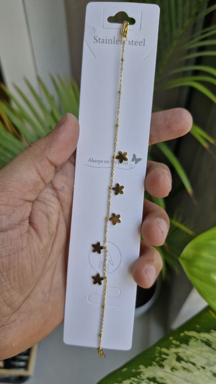 Ahsays Stainless Steel Floral Charm Bracelet