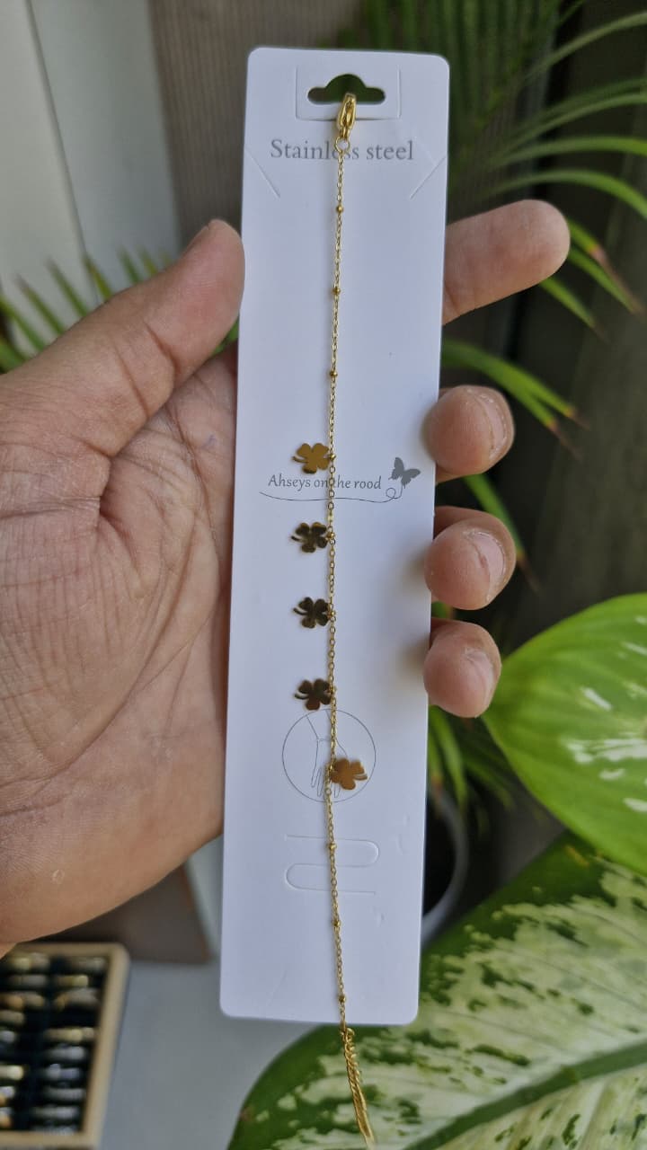 Ahesy Stainless Steel Gold Leaf Chain Bracelet