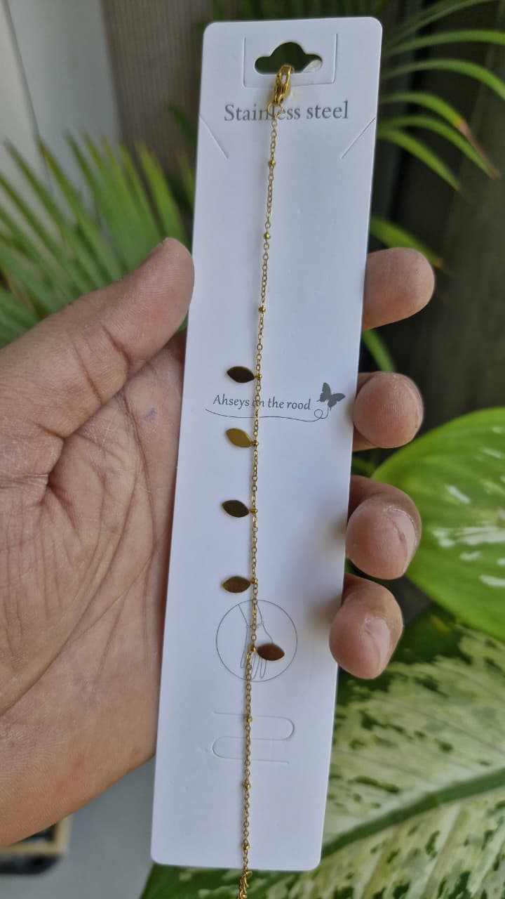 Ahsey's on the Road Gold Leaf Stainless Steel Bracelet