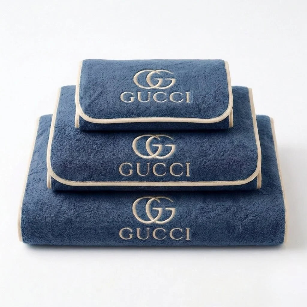 GUCCI Luxury Cotton Towel Set - Navy