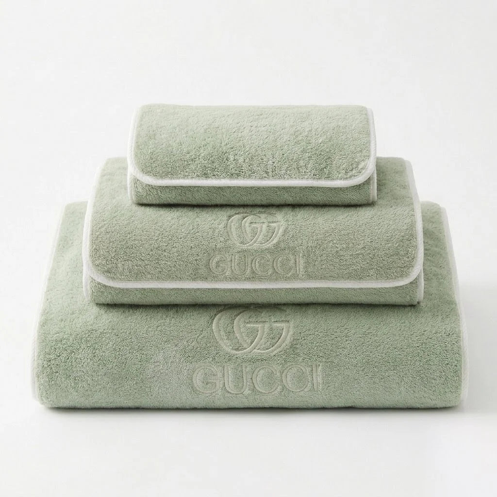 GUCCI Luxe Cotton Bath Towel Set in Sage Green