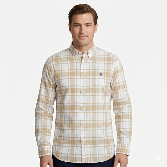POLO RALPH LAUREN Sandstone Cream Tailored Fit Long Sleeve Plaid Shirt