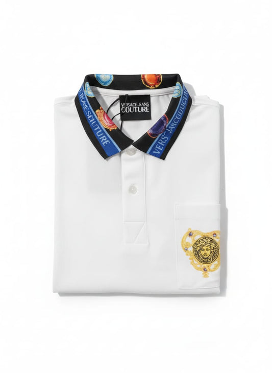 VERSACE JEANS COUTURE Radiant Pearl Slim Fit Short Sleeve Piqué Polo Shirt