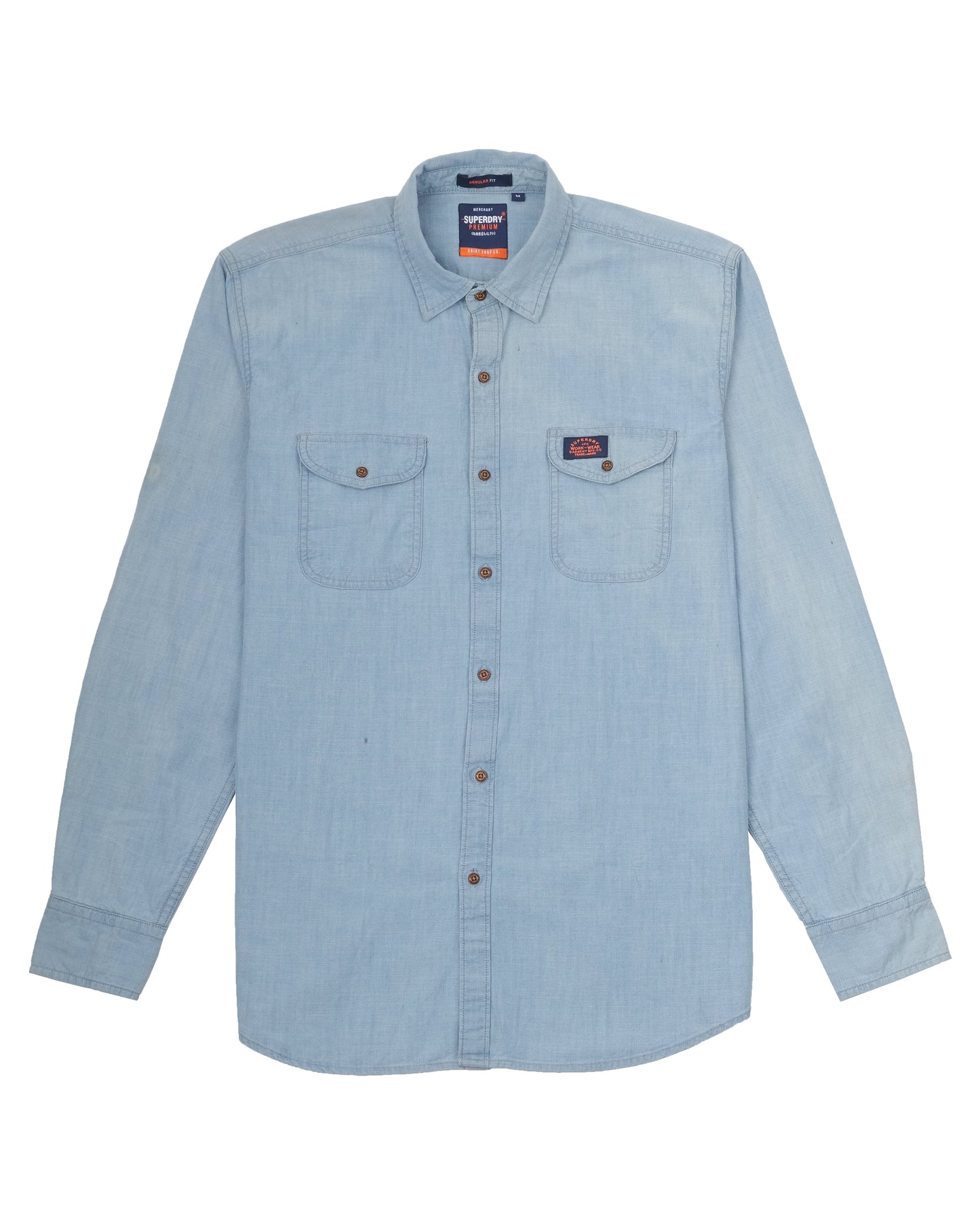 SUPERDRY Pale Blue Heritage Western Chambray Long Sleeve Shirt