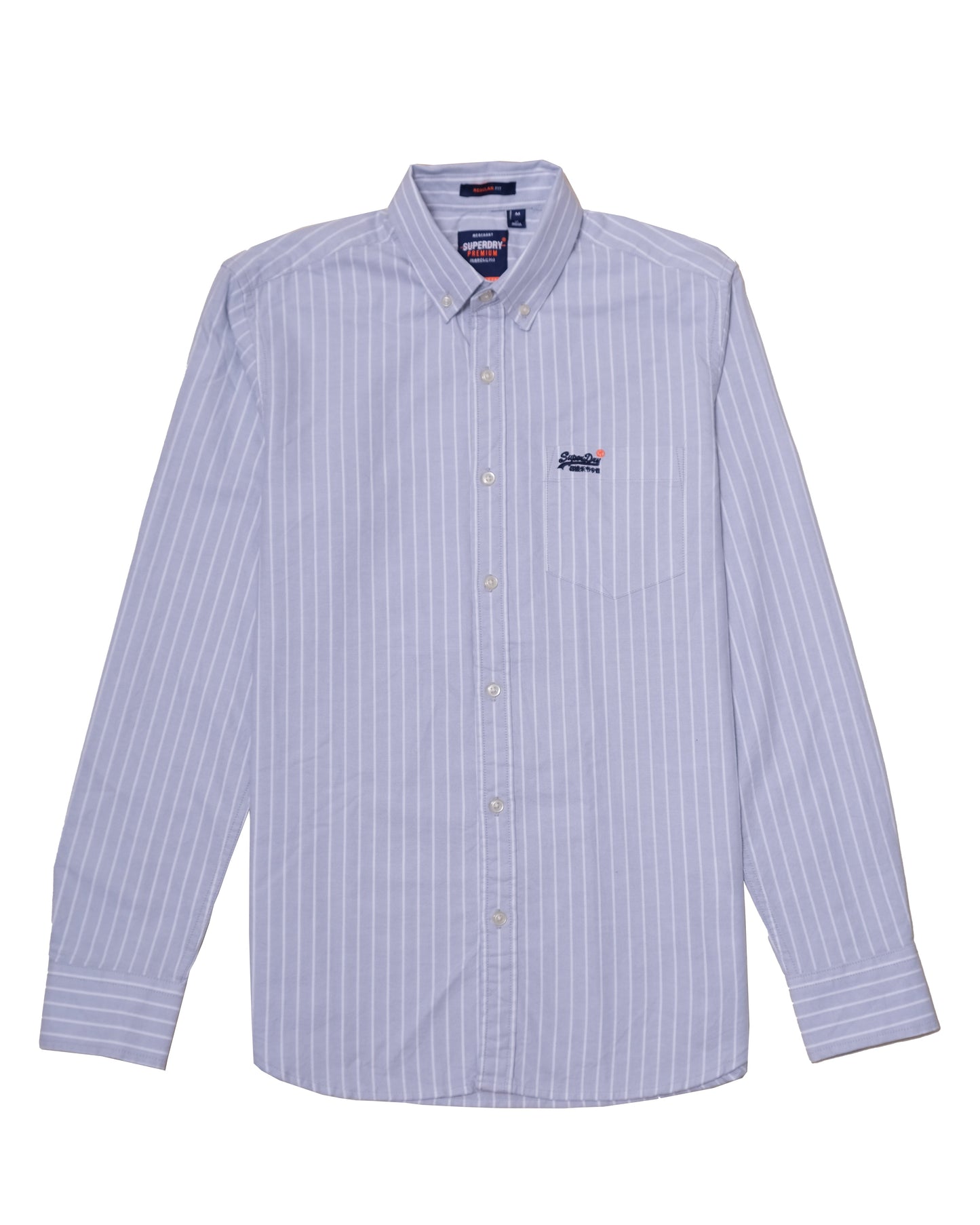 SUPERDRY Grey White Pinstripe Oxford Classic Long Sleeve Shirt