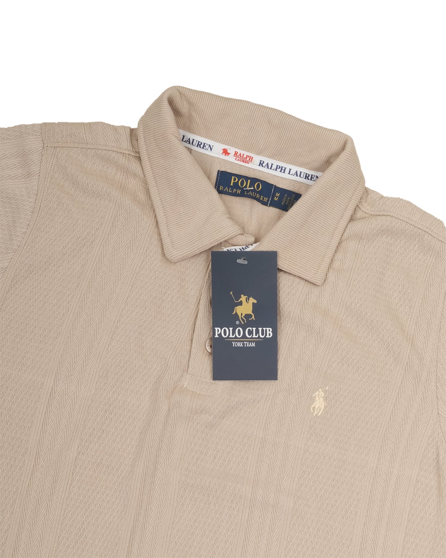 POLO RALPH LAUREN Sand Beige Textured Cotton Short Sleeve Polo Shirt