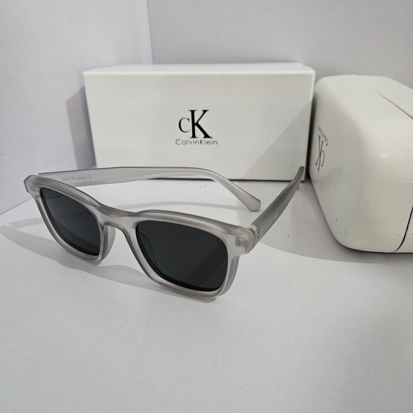 CALVIN KLEIN Crystal Quartz Chic Frame Sunglasses with Onyx Lenses
