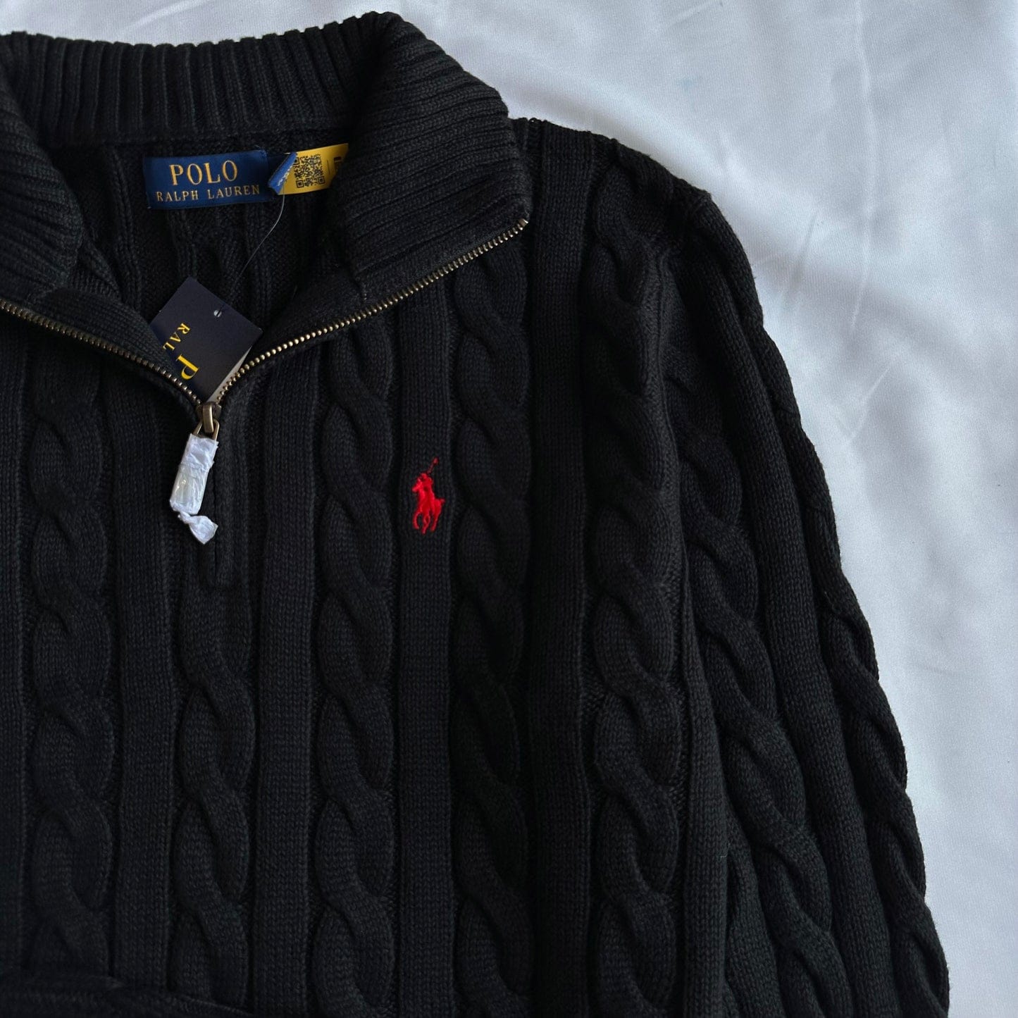 POLO RALPH LAUREN Enigmatic Charcoal Slim Fit Cable Knit Quarter-Zip Sweater
