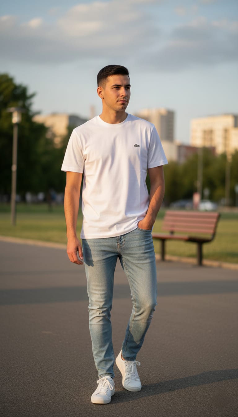 LACOSTE Celestial Pearl Classic Fit Short Sleeve Cotton T-Shirt