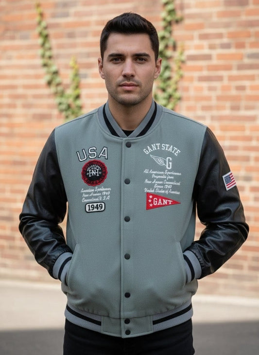GANT Ultra Premium USA State Varsity Jacket with Leather Sleeves