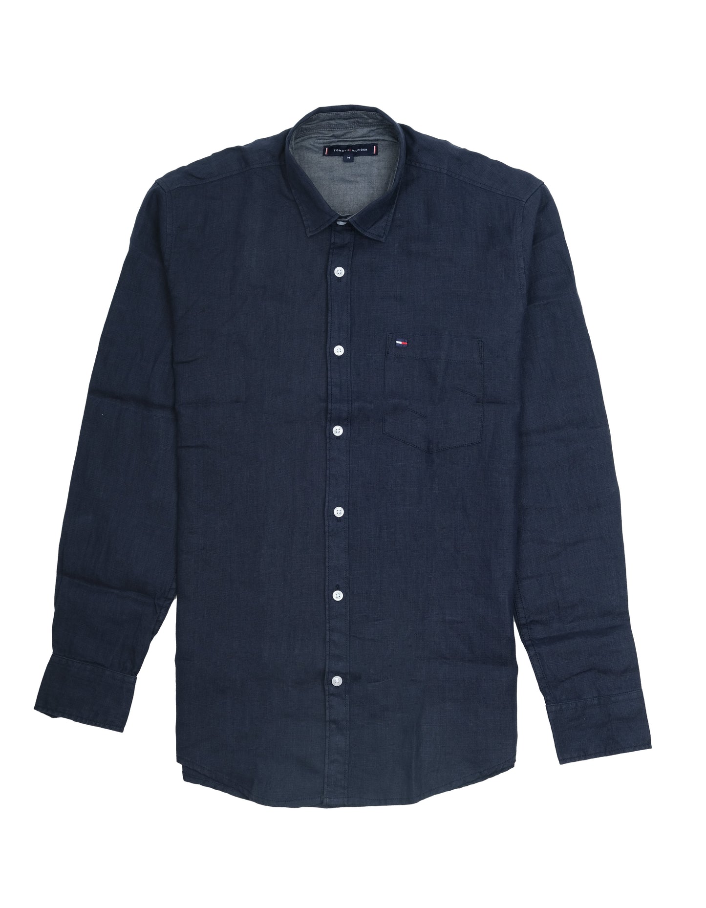 TOMMY HILFIGER Navy Blue Linen Classic Fit Long Sleeve Shirt