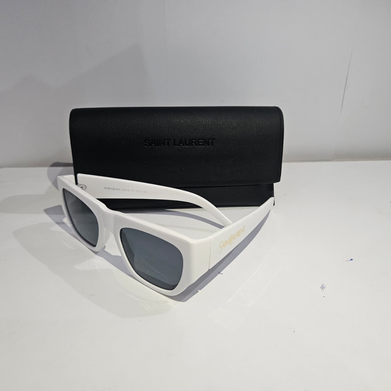 SAINT LAURENT White Frame Sunglasses with Case