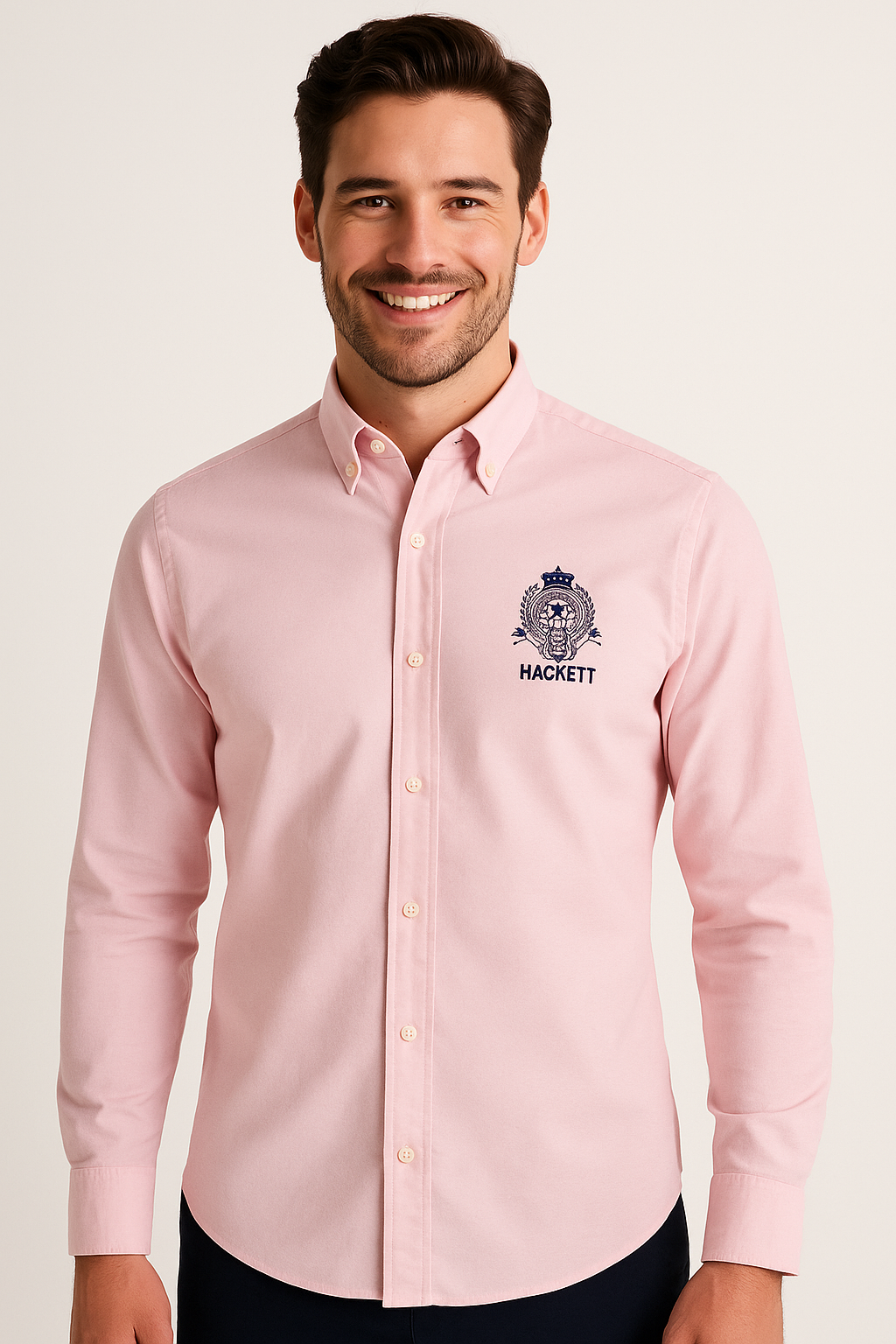 HACKETT Blush Petal Classic Fit Long Sleeve Button-Up Shirt with Embroidered Crest