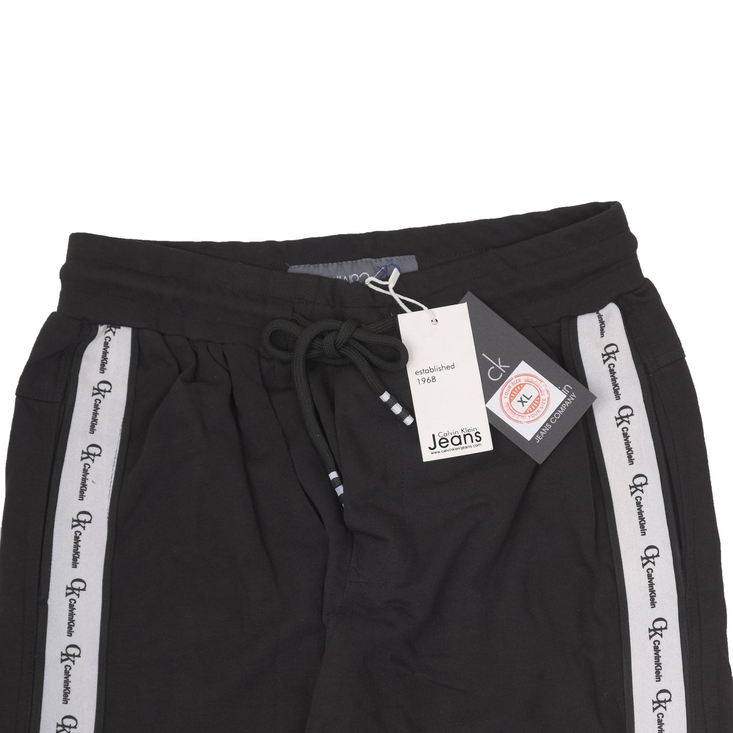 Calvin Klein CK Black Grey Side Stripe Logo Drawstring Track Pants