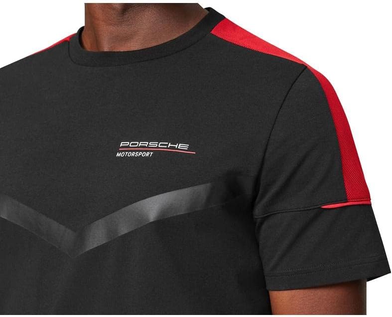 PUMA Onyx Shadow Slim Fit Crew Neck Tee with Crimson Chevron Panels