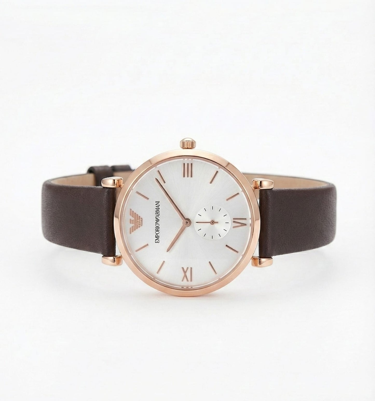 EMPORIO ARMANI Celestial Blush Chic Women's Luxe Cocoa Leather Strap Watch