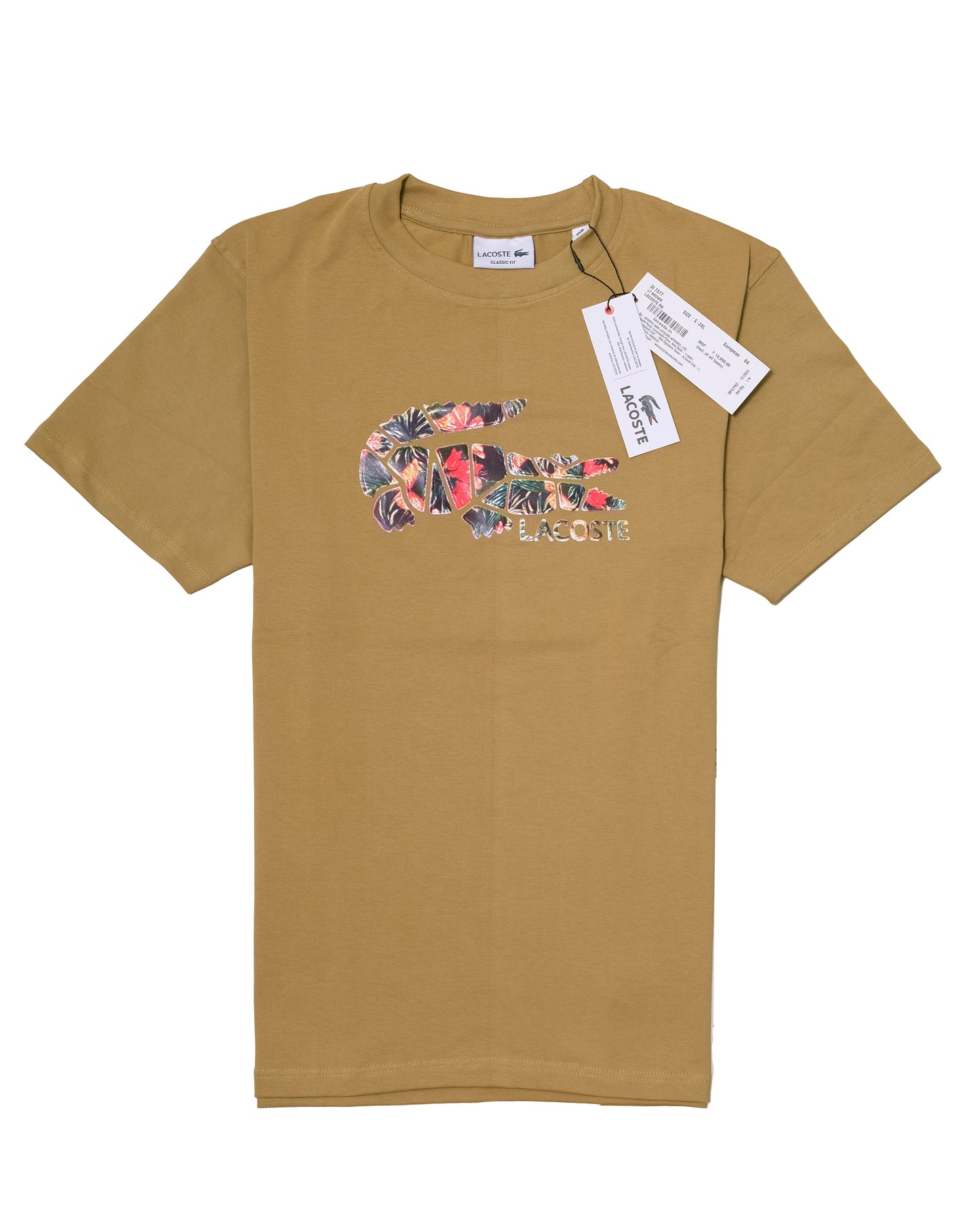 LACOSTE Khaki Floral Croc Print Heritage Crewneck T-shirt