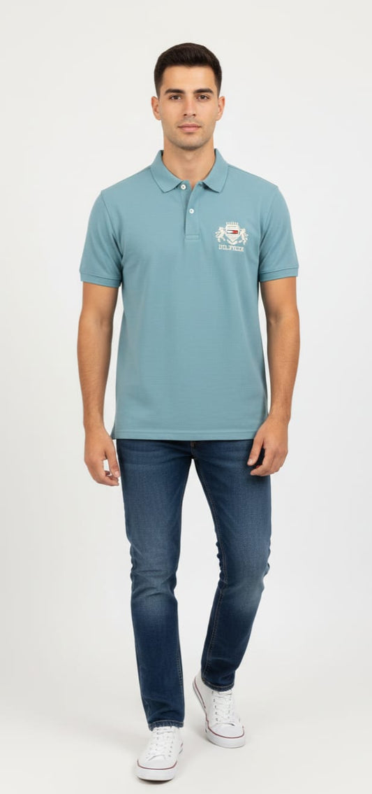 PHILIPP PLEIN Tranquil Aqua Tailored Fit Short Sleeve Piqué Polo Shirt