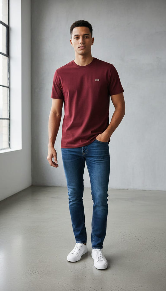 LACOSTE Ember Glow Timeless Fit Short Sleeve Cotton T-Shirt