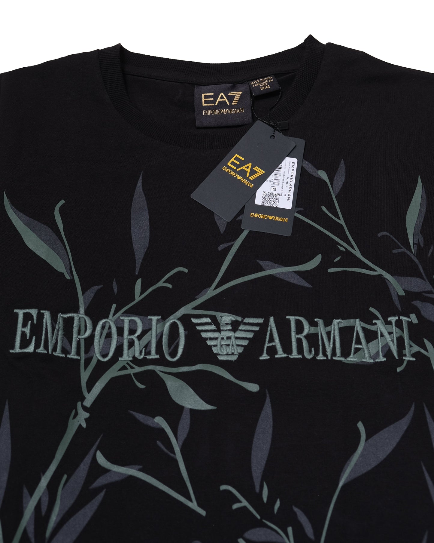 EMPORIO ARMANI EA7 Black Botanical Graphic Logo T-shirt