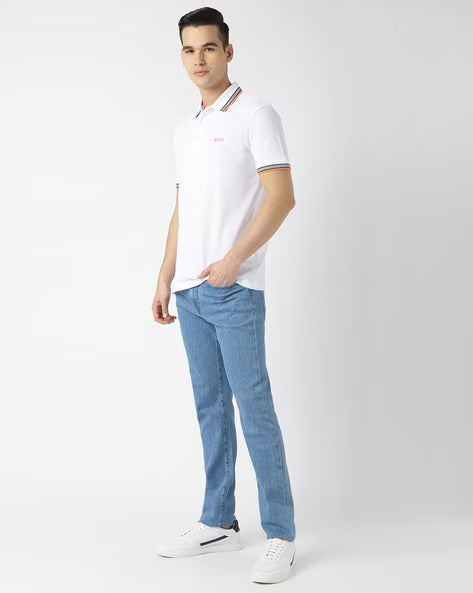BOSS White Contrast Trim Polo Shirt